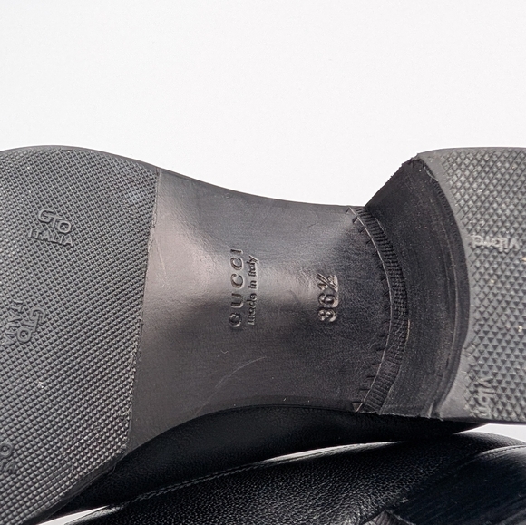 Gucci Horsebit Leather Loafers 36.5 Heeled Slip On Shoes Black - Picture 11 of 11